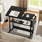 Height-Adjustable Rolling Laptop Desk with Charging Station, 1 Person