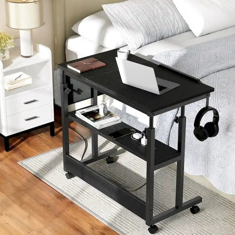 Height-Adjustable Rolling Laptop Desk with Charging Station, 1 Person