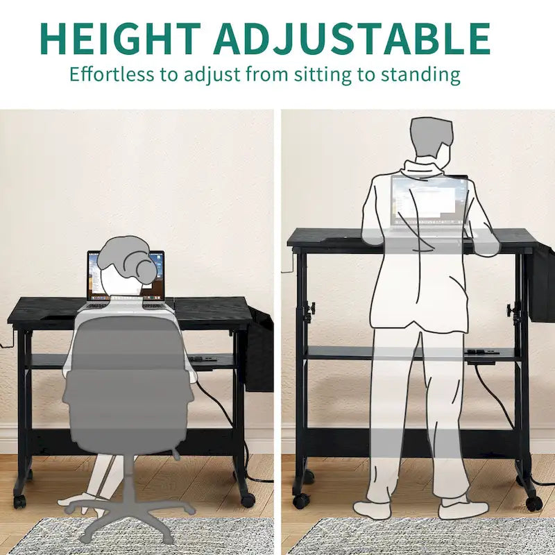 Height-Adjustable Rolling Laptop Desk with Charging Station, 1 Person