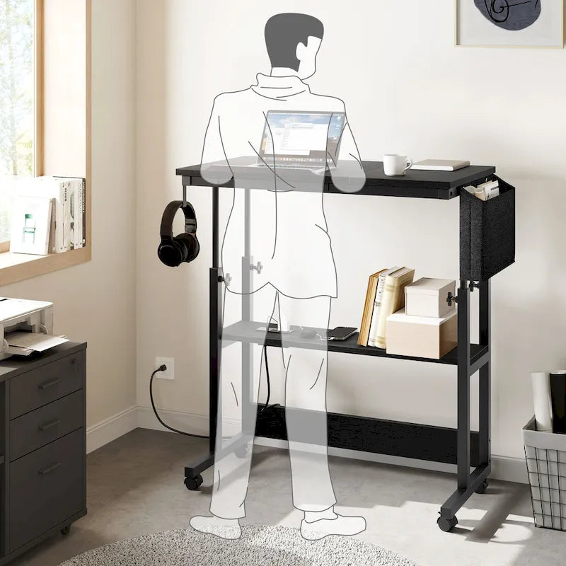 Height-Adjustable Rolling Laptop Desk with Charging Station, 1 Person