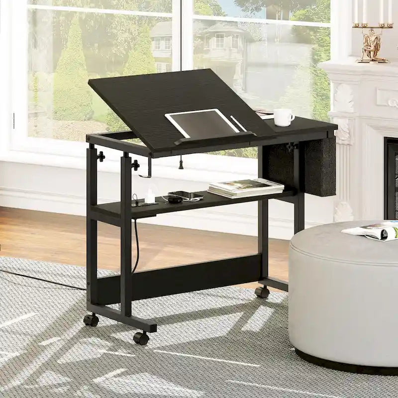 Height-Adjustable Rolling Laptop Desk with Charging Station, 1 Person