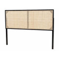 Natural Brown / Black Bohemian Rattan & Wood Queen Headboard