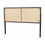 Natural Brown / Black Bohemian Rattan & Wood Queen Headboard