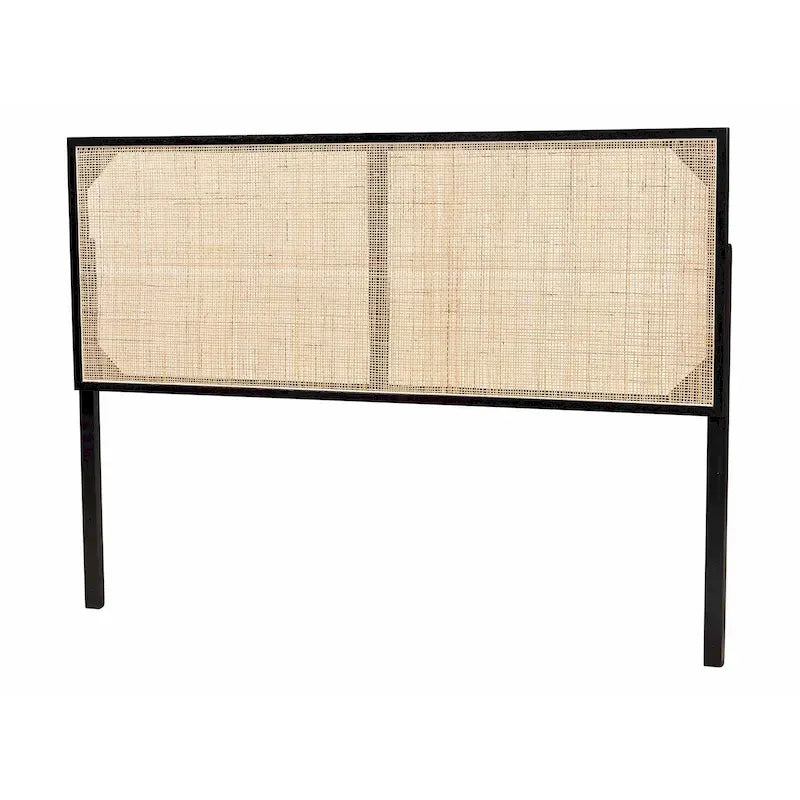 Natural Brown / Black Bohemian Rattan & Wood Queen Headboard