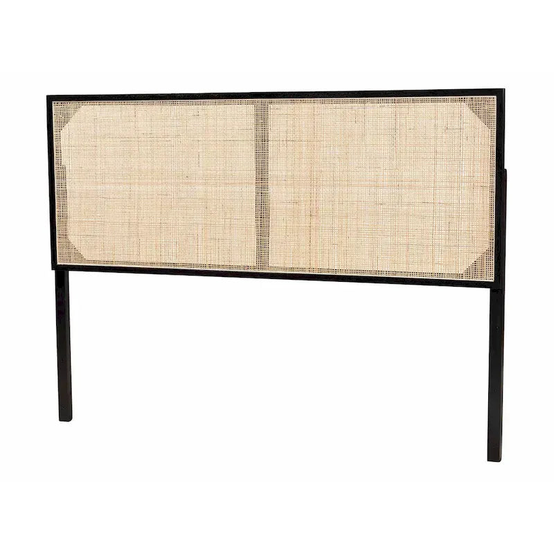Natural Brown / Black Bohemian Rattan & Wood Queen Headboard