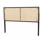 Natural Brown / Black Bohemian Rattan & Wood Queen Headboard