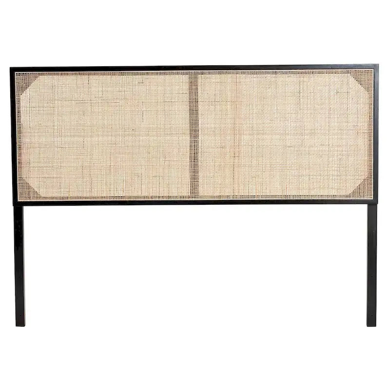 Natural Brown / Black Bohemian Rattan & Wood Queen Headboard