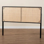 Natural Brown / Black Bohemian Rattan & Wood Queen Headboard
