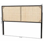 Natural Brown / Black Bohemian Rattan & Wood Queen Headboard