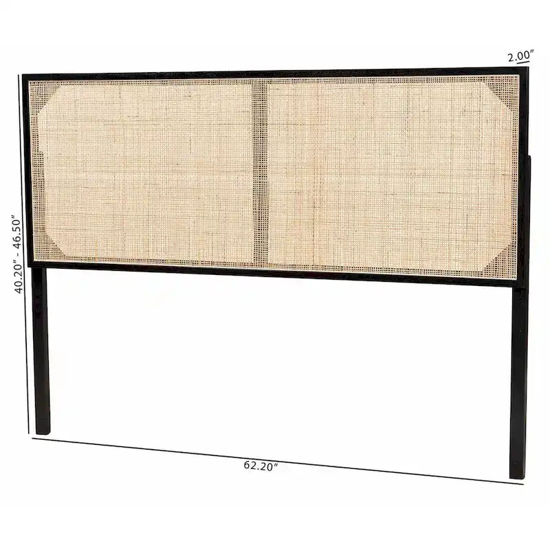 Natural Brown / Black Bohemian Rattan & Wood Queen Headboard