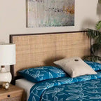Natural Brown / Black Bohemian Rattan & Wood Queen Headboard