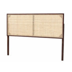Natural Brown / Black Bohemian Rattan & Wood Queen Headboard