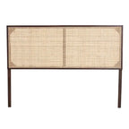 Natural Brown / Black Bohemian Rattan & Wood Queen Headboard