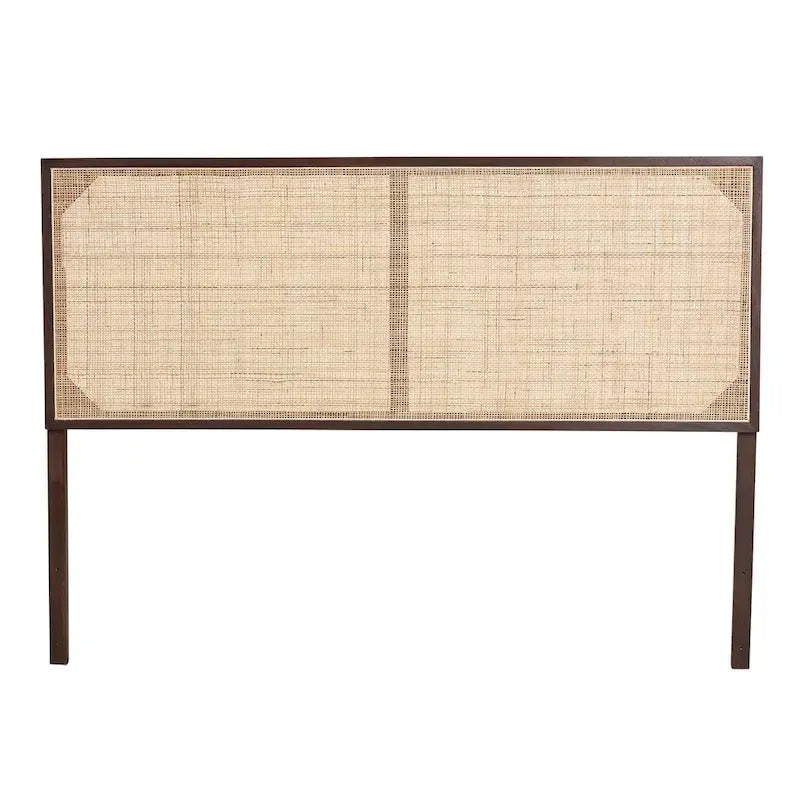 Natural Brown / Black Bohemian Rattan & Wood Queen Headboard