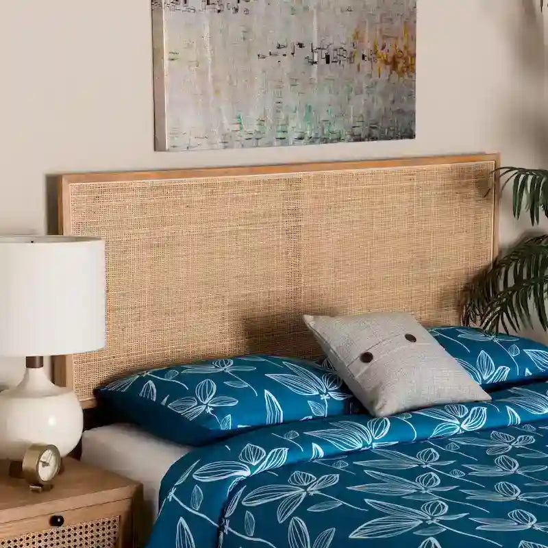 Natural Brown / Black Bohemian Rattan & Wood Queen Headboard
