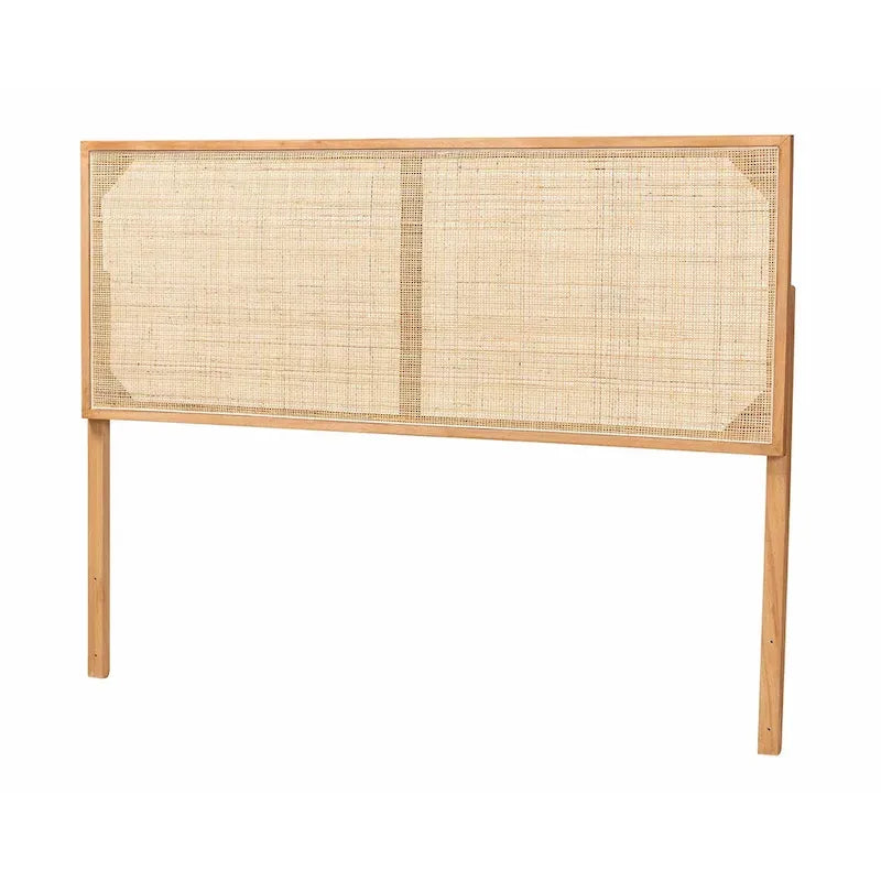 Natural Brown / Black Bohemian Rattan & Wood Queen Headboard