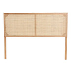Natural Brown / Black Bohemian Rattan & Wood Queen Headboard