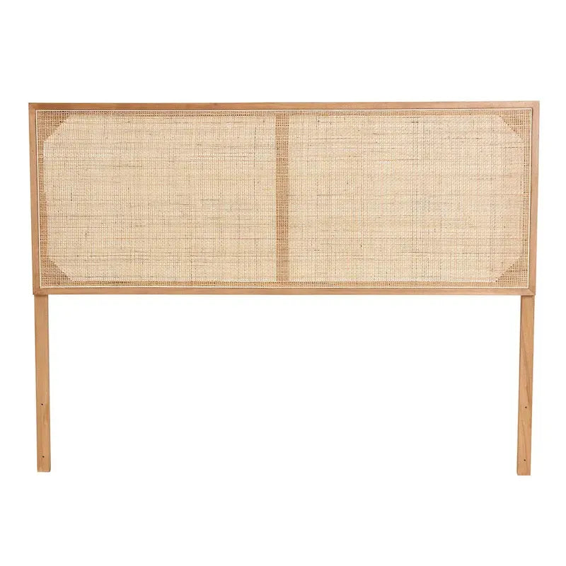 Natural Brown / Black Bohemian Rattan & Wood Queen Headboard