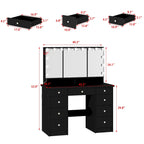 White / Black 9-Drawer Makeup Vanity with LED Mirror, 3 Mirrors – 1 Person