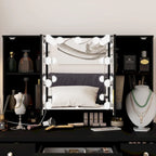 White / Black 9-Drawer Makeup Vanity with LED Mirror, 3 Mirrors – 1 Person