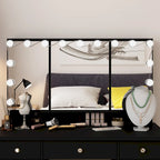 White / Black 9-Drawer Makeup Vanity with LED Mirror, 3 Mirrors – 1 Person