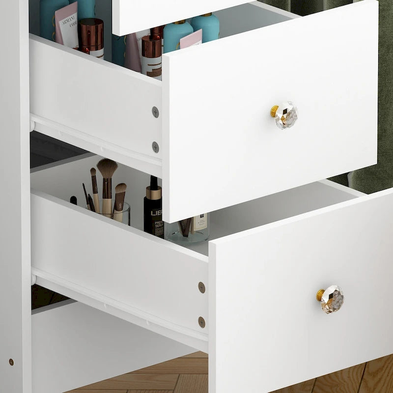 White / Black 9-Drawer Makeup Vanity with LED Mirror, 3 Mirrors – 1 Person