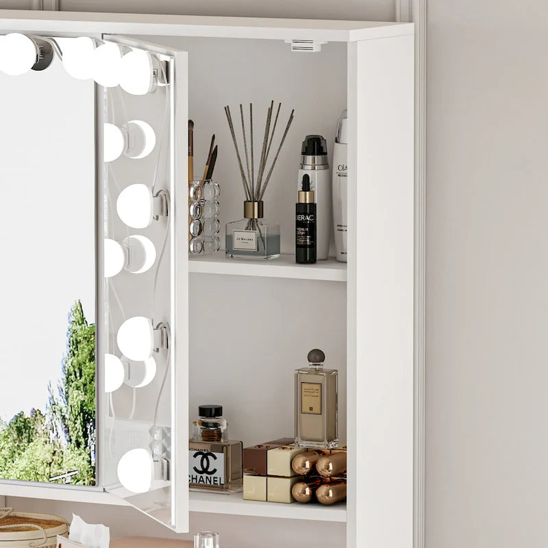 White / Black 9-Drawer Makeup Vanity with LED Mirror, 3 Mirrors – 1 Person