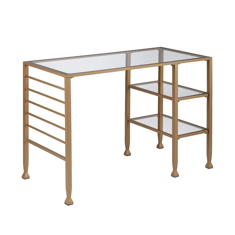 Gold Metal & Glass Writing Desk, 1-Person
