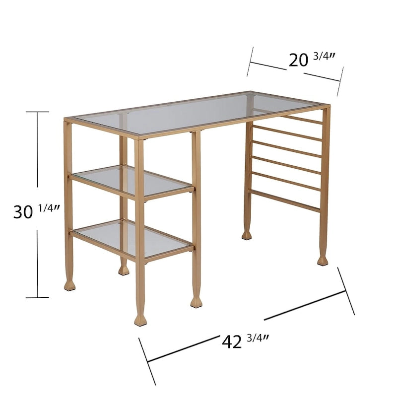 Gold Metal & Glass Writing Desk, 1-Person