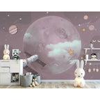 Papel pintado infantil removible de planetas y espacio de dibujos animados
