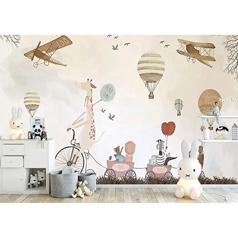 GK Wall Design Vintage Hot Air Balloons, Animals Peel&Stick Wallpaper