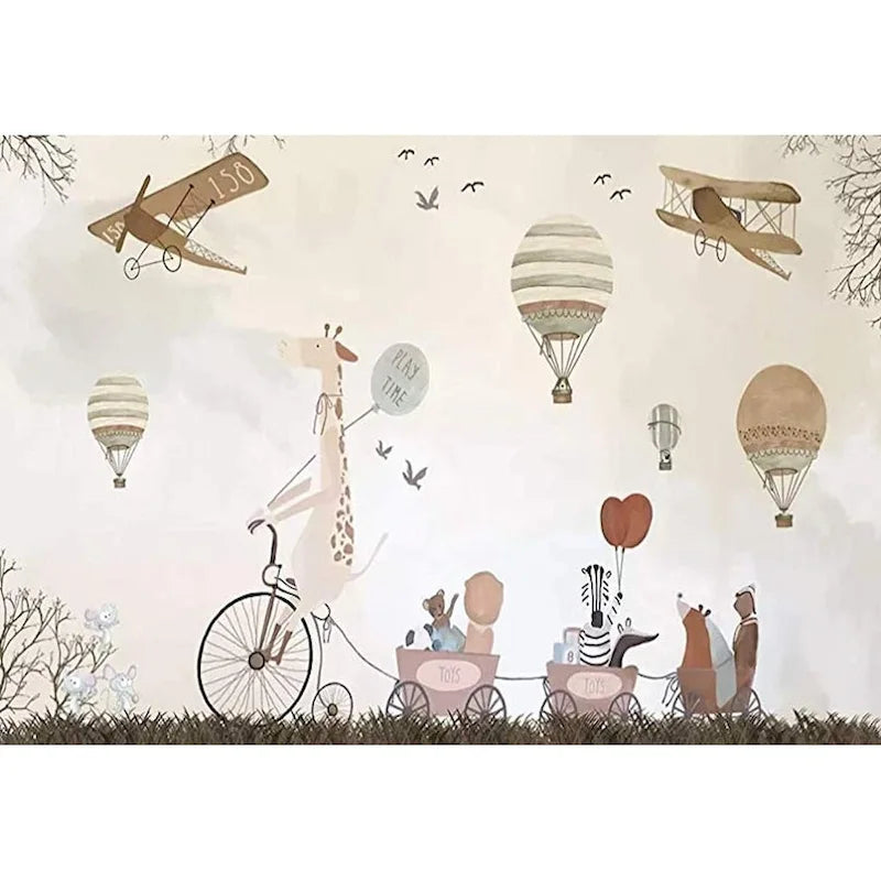 Papel pintado autoadhesivo de globos aerostáticos y animales vintage