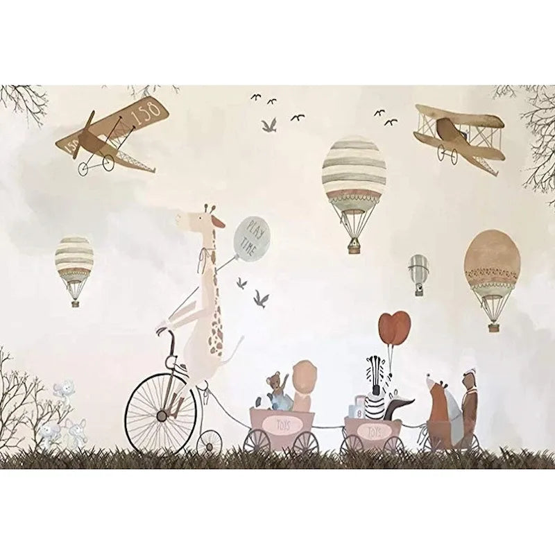 Papel tapiz removible de globos aerostáticos y animales vintage