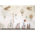 Papel tapiz removible de globos aerostáticos y animales vintage