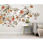 Papel pintado bohemio de flores de peonía naranja vintage