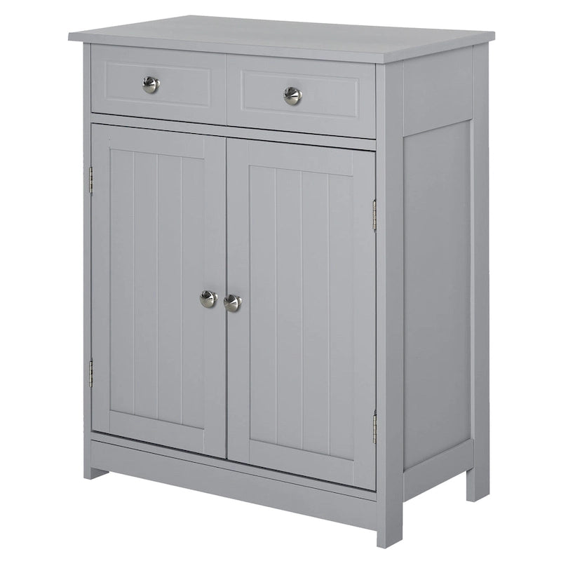 Grey Wood Finish Freestanding Bathroom Cabinet, 2 Drawers & 1 Door