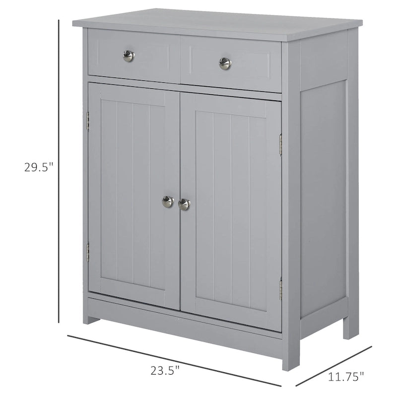 Grey Wood Finish Freestanding Bathroom Cabinet, 2 Drawers & 1 Door