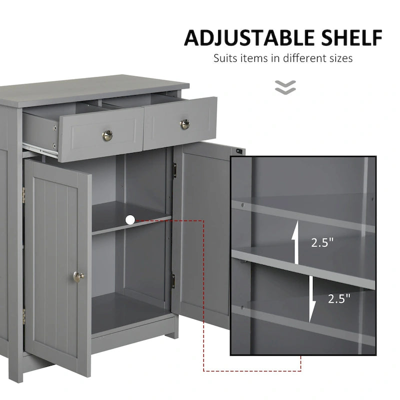 Grey Wood Finish Freestanding Bathroom Cabinet, 2 Drawers & 1 Door