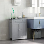 Grey Wood Finish Freestanding Bathroom Cabinet, 2 Drawers & 1 Door