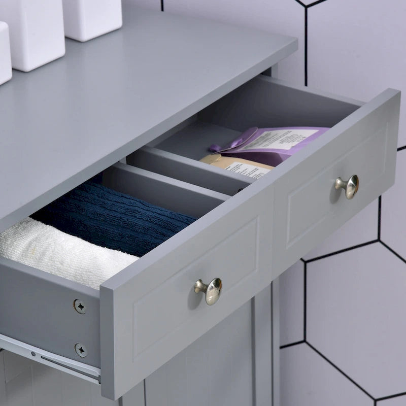 Grey Wood Finish Freestanding Bathroom Cabinet, 2 Drawers & 1 Door