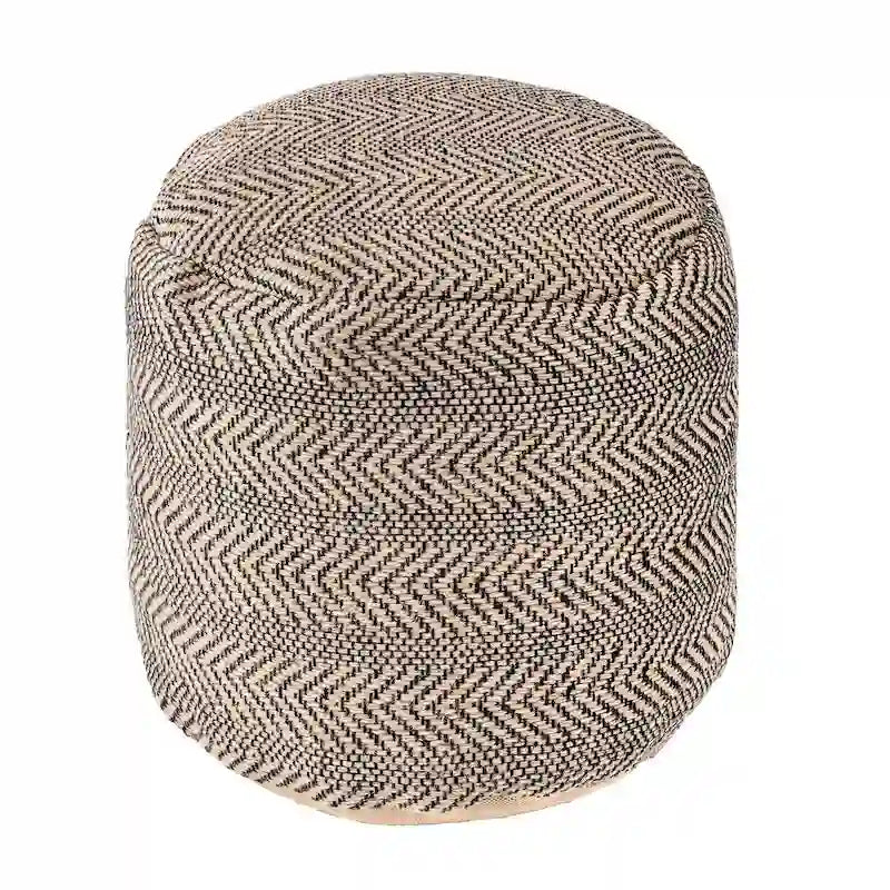 Natural Chevron Braided Jute Ottoman Pouf – 1 Person