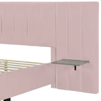 Beige Velvet Upholstered Platform Bed with Headboard & Shelves – Full/Queen, 1 Person