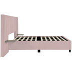 Beige Velvet Upholstered Platform Bed with Headboard & Shelves – Full/Queen, 1 Person