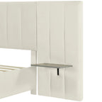 Beige Velvet Upholstered Platform Bed with Headboard & Shelves – Full/Queen, 1 Person