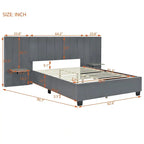 Beige Velvet Upholstered Platform Bed with Headboard & Shelves – Full/Queen, 1 Person