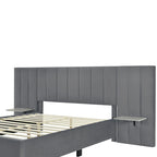Beige Velvet Upholstered Platform Bed with Headboard & Shelves – Full/Queen, 1 Person
