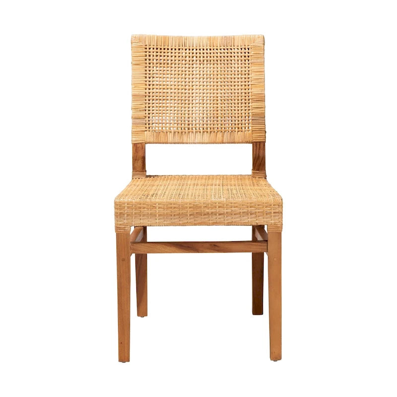 Natural Brown & Walnut Brown Bohemian Rattan Dining Chair, 1-Person