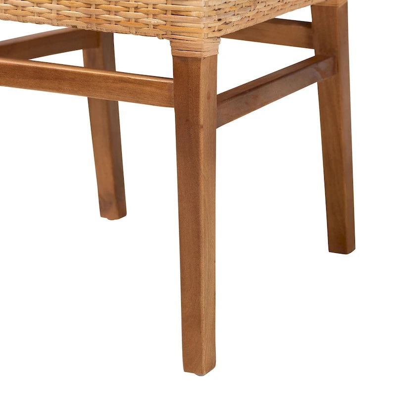 Natural Brown & Walnut Brown Bohemian Rattan Dining Chair, 1-Person