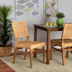 Natural Brown & Walnut Brown Bohemian Rattan Dining Chair, 1-Person