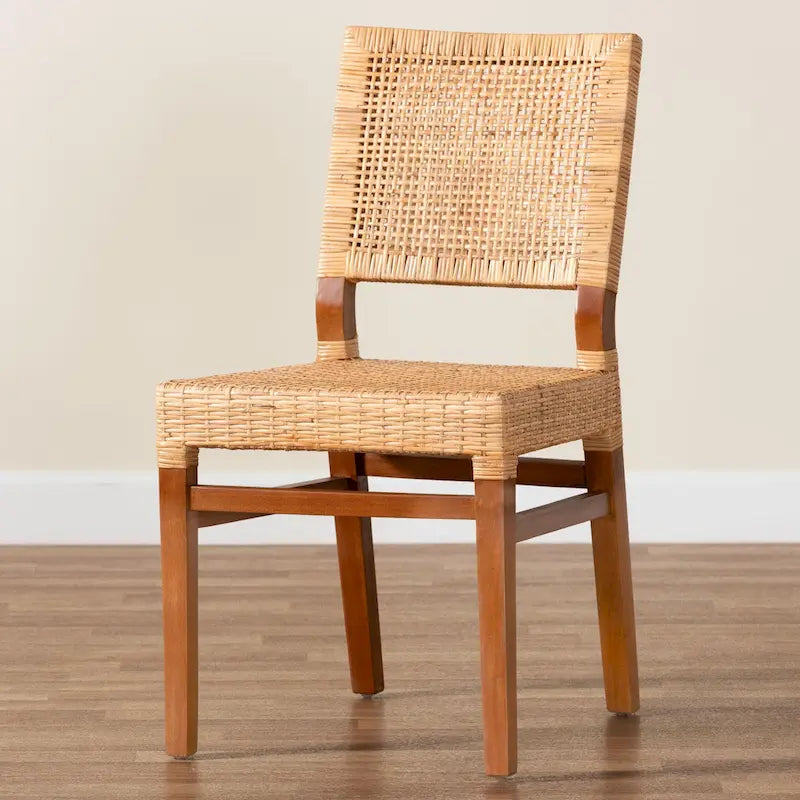 Natural Brown & Walnut Brown Bohemian Rattan Dining Chair, 1-Person